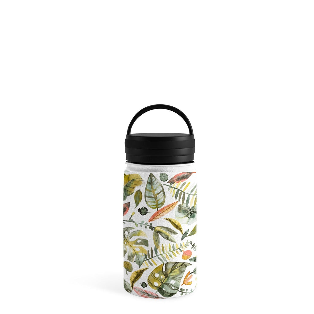 Ninola Design Botanic Retreat Tropical Jungle Leaves Botanical Green Orange Water Bottle