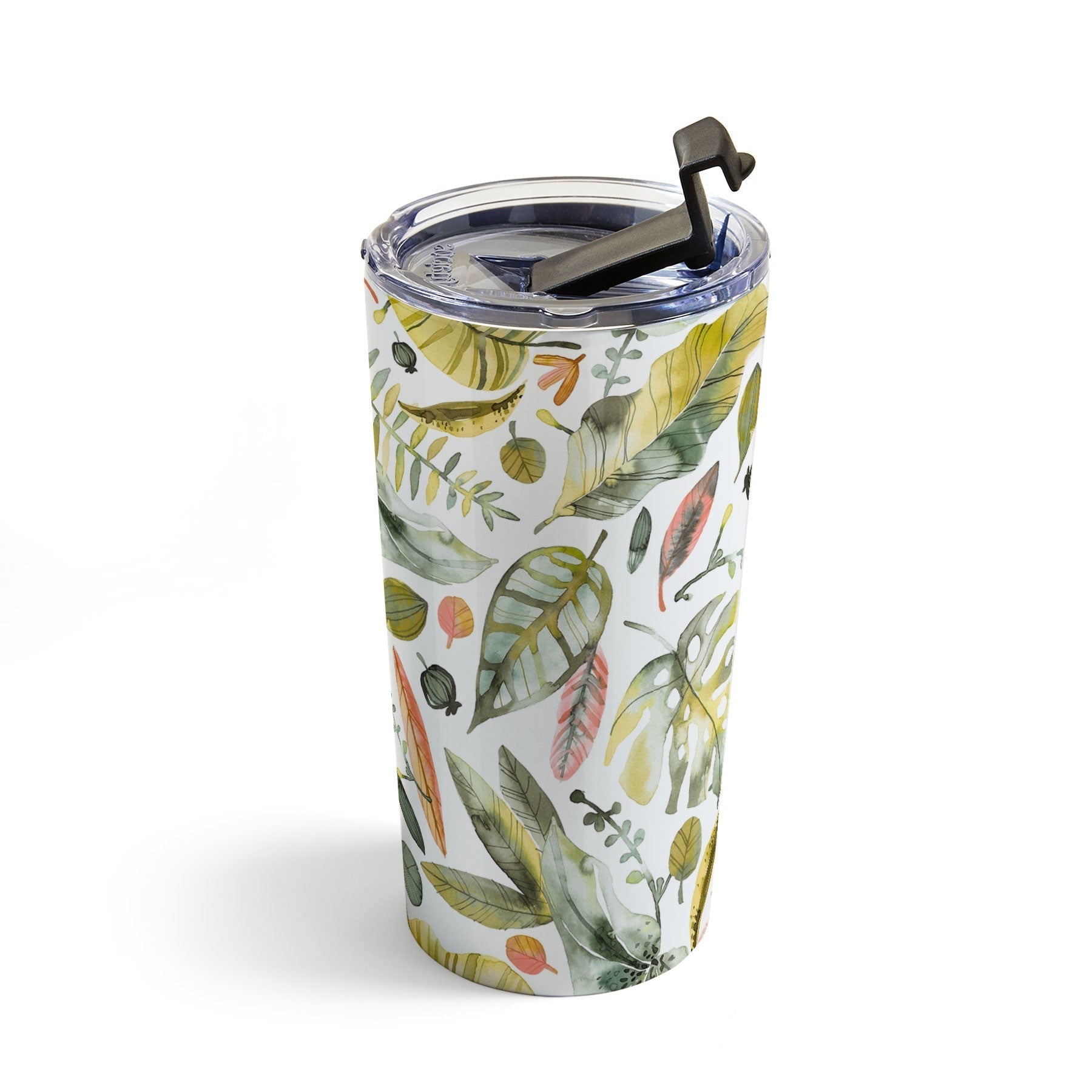 Ninola Design Botanic Retreat Tropical Jungle Leaves Botanical Green Orange Travel Mug