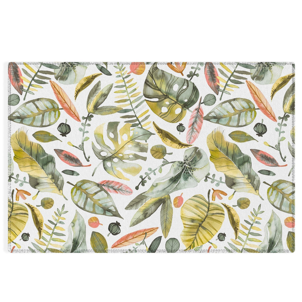 Ninola Design Botanic Retreat Tropical Jungle Leaves Botanical Green Orange Outdoor Rug