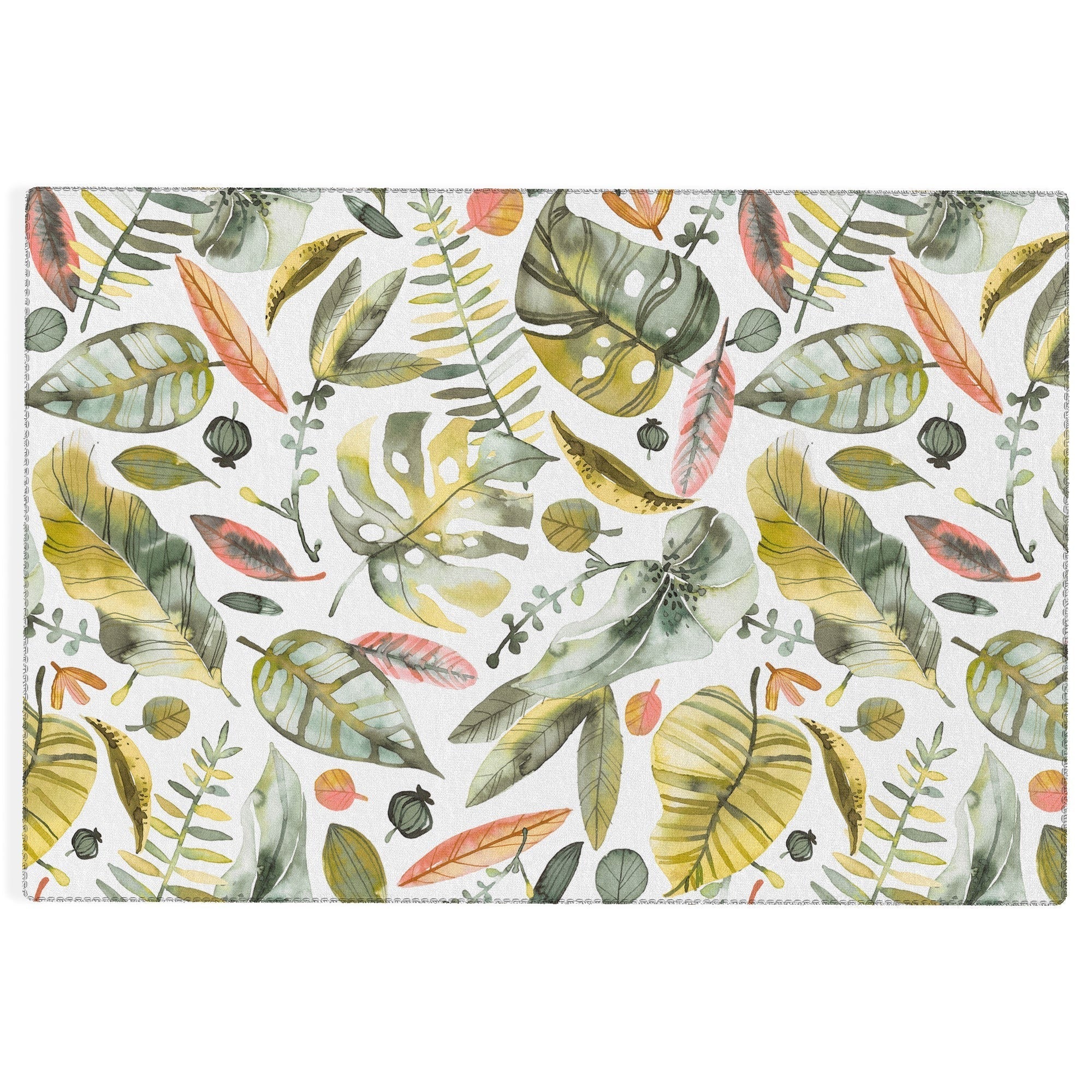 Ninola Design Botanic Retreat Tropical Jungle Leaves Botanical Green Orange Outdoor Rug