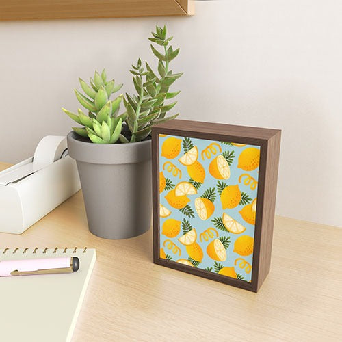 Jessica Molina Lemon Pattern on Sky Blue Framed Mini Art Print