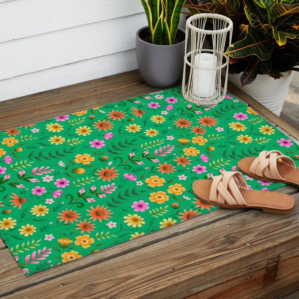 Pimlada Phuapradit Ditsy Spring Floral Green Outdoor Rug