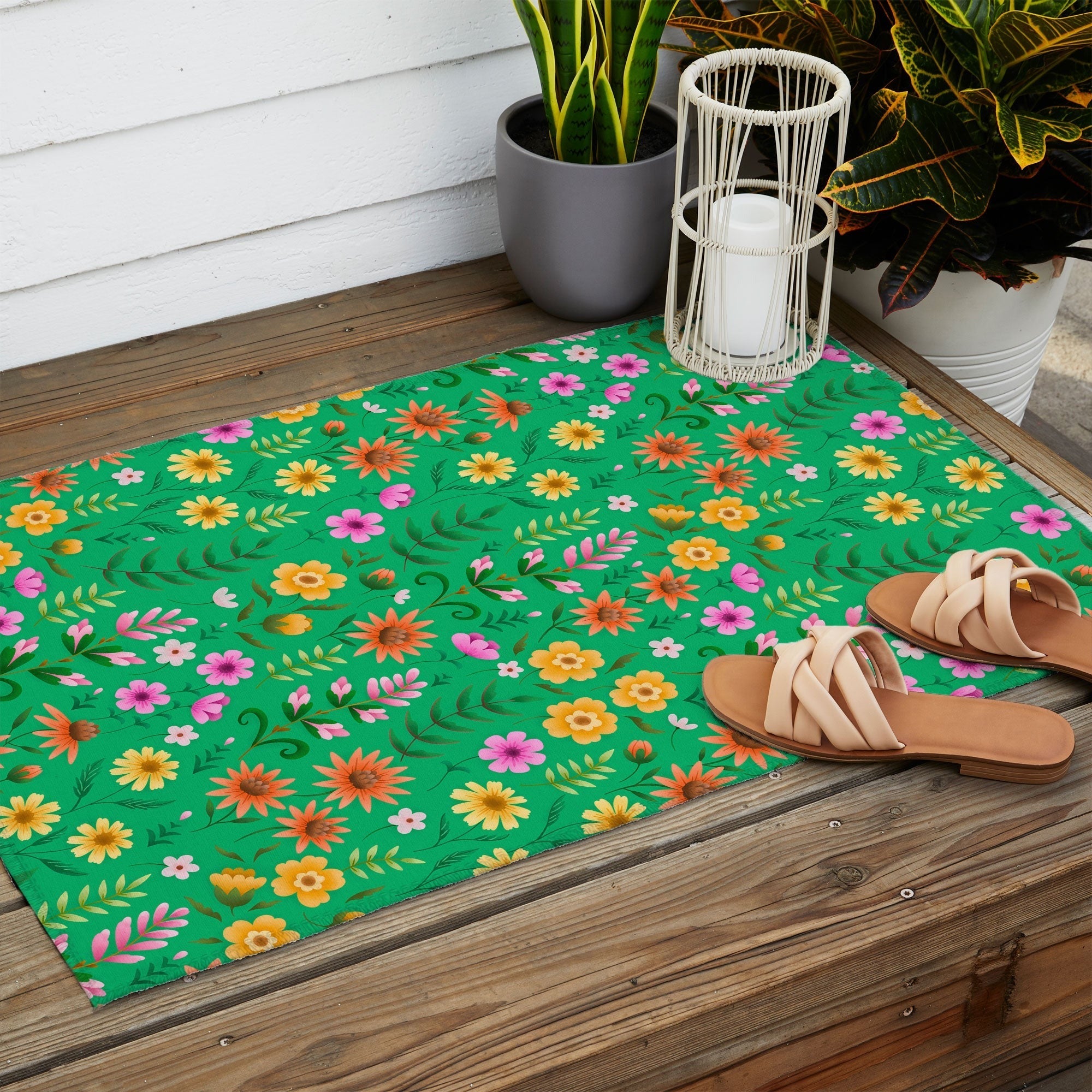 Pimlada Phuapradit Ditsy Spring Floral Green Outdoor Rug