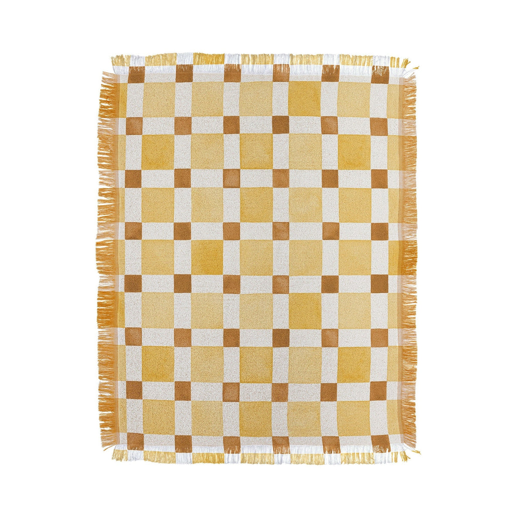 Ninola Design Everyday Artifact Checker Mosaic Tiles Geometry Yellow Throw Blanket