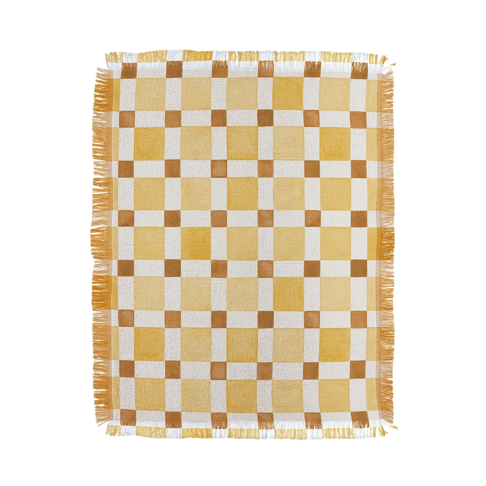 Ninola Design Everyday Artifact Checker Mosaic Tiles Geometry Yellow Throw Blanket