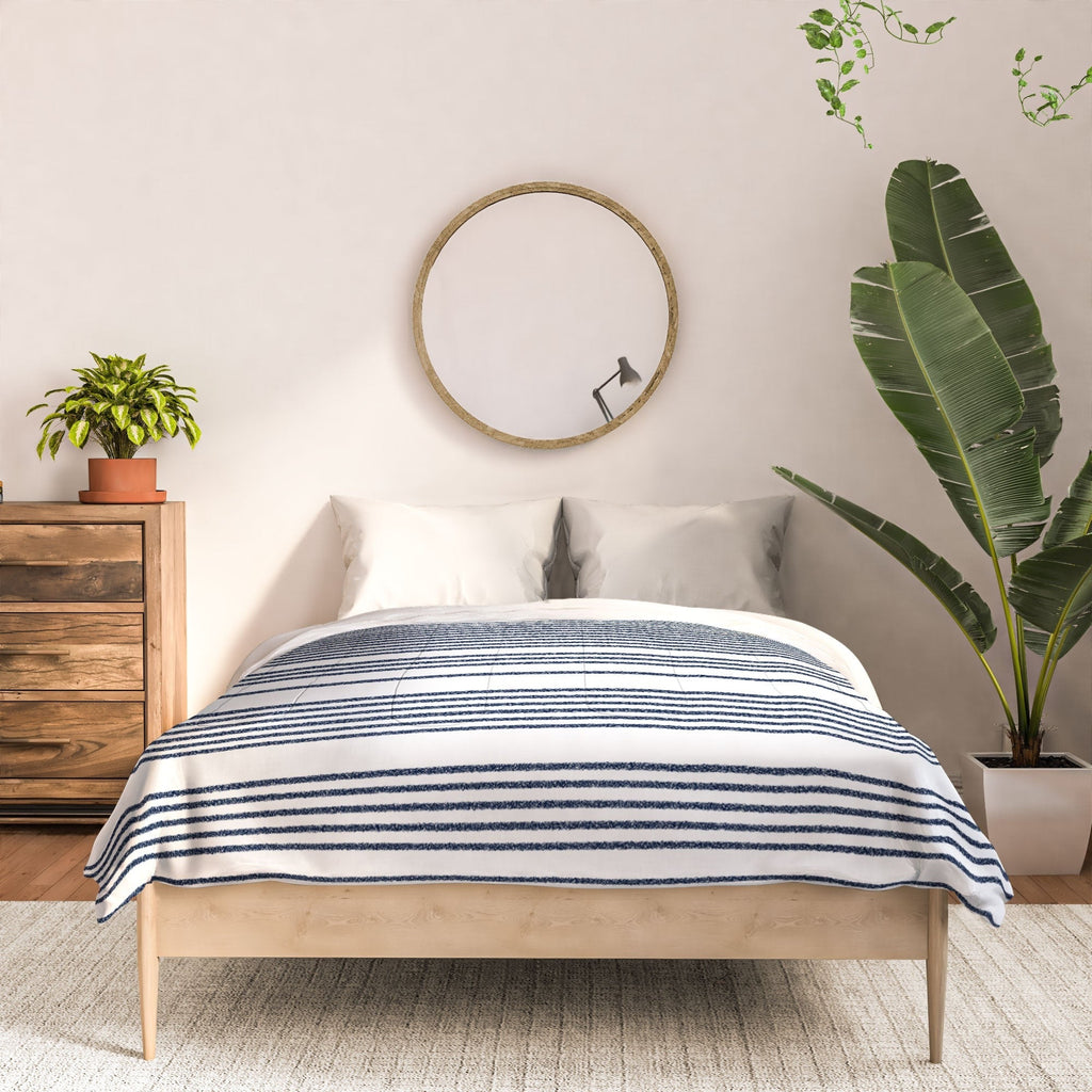 Kierkegaard Design Studio organic stripes naut navy blue and white Comforter