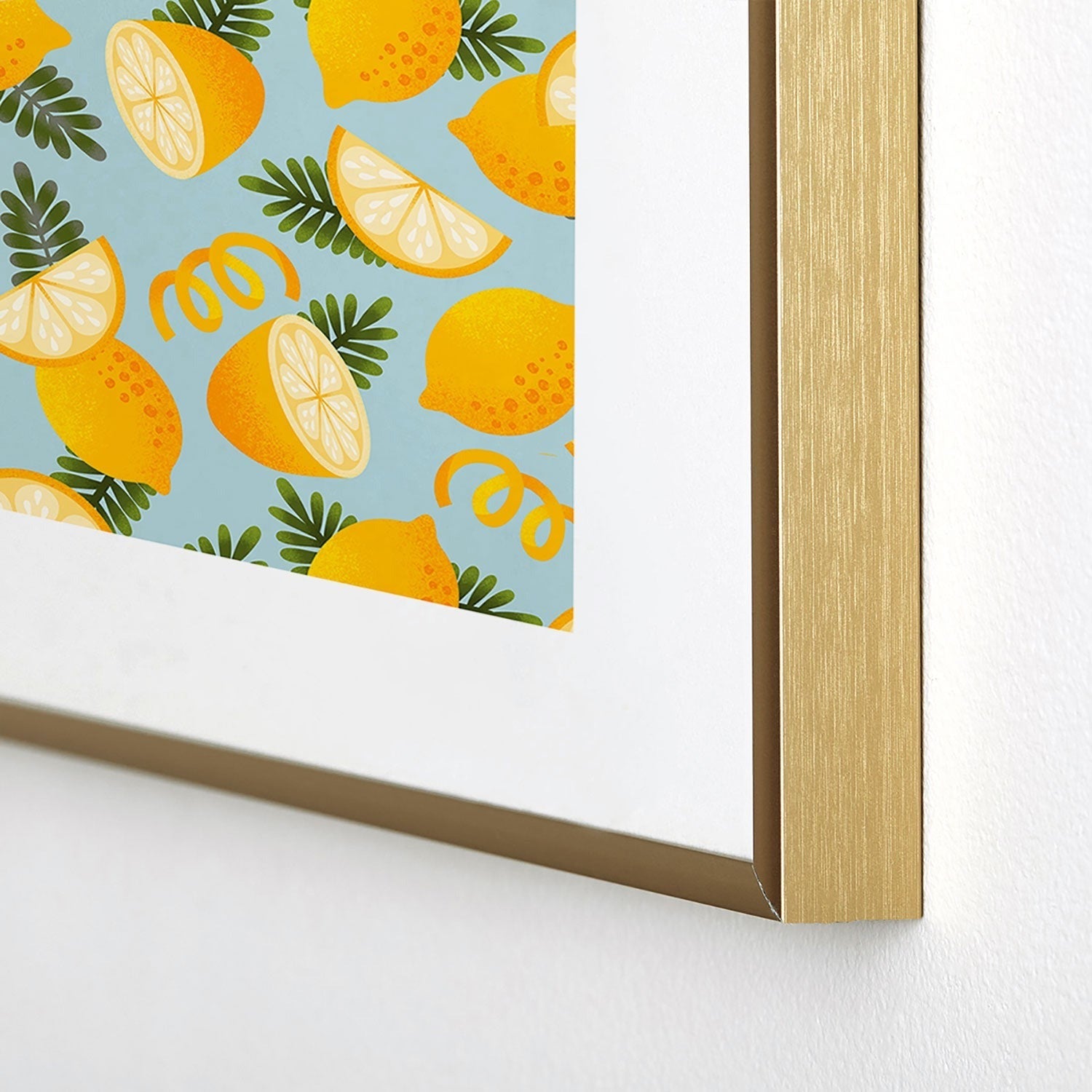 Jessica Molina Lemon Pattern on Sky Blue Metal Framed Art Print