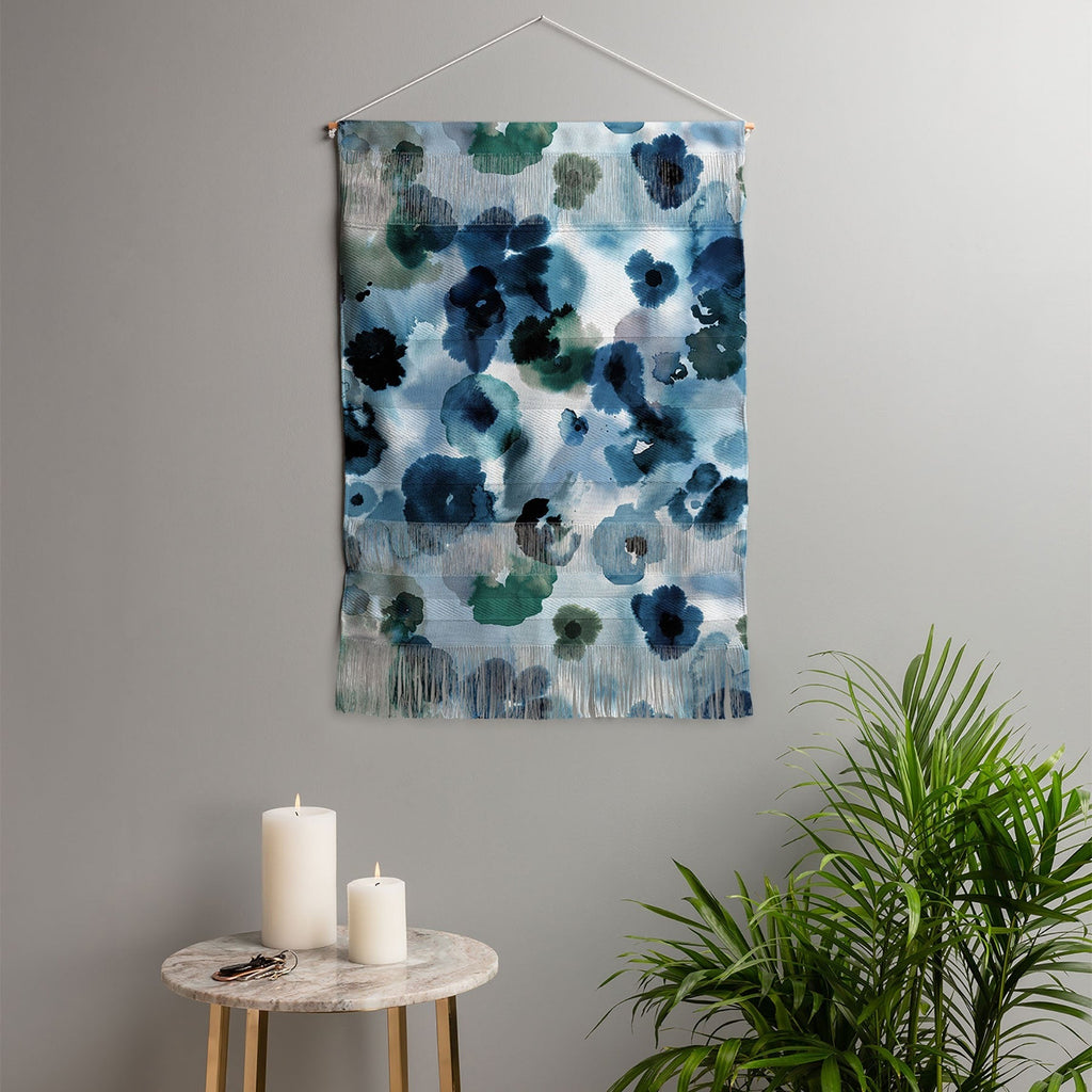 Ninola Design Botanic Retreat Ombre Abstract Watercolor Flowers Blue Navy Wall Hanging Portrait