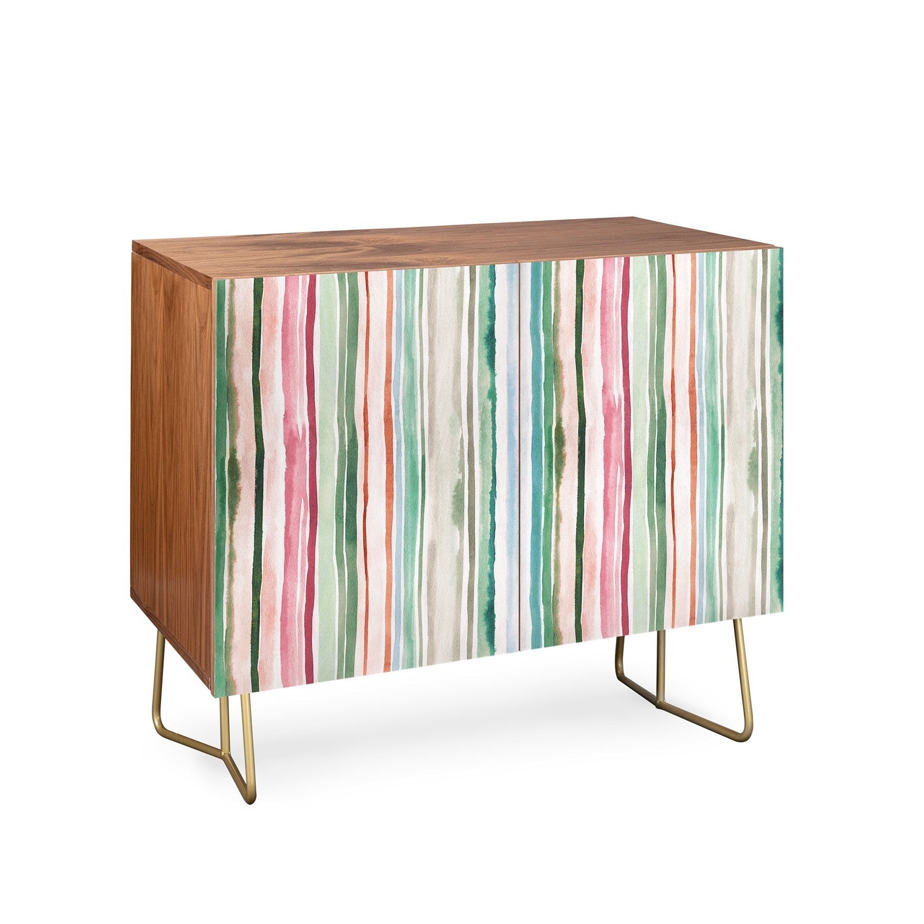 Ninola Design Botanic Retreat Watercolor Stripes Green Orange Red Credenza