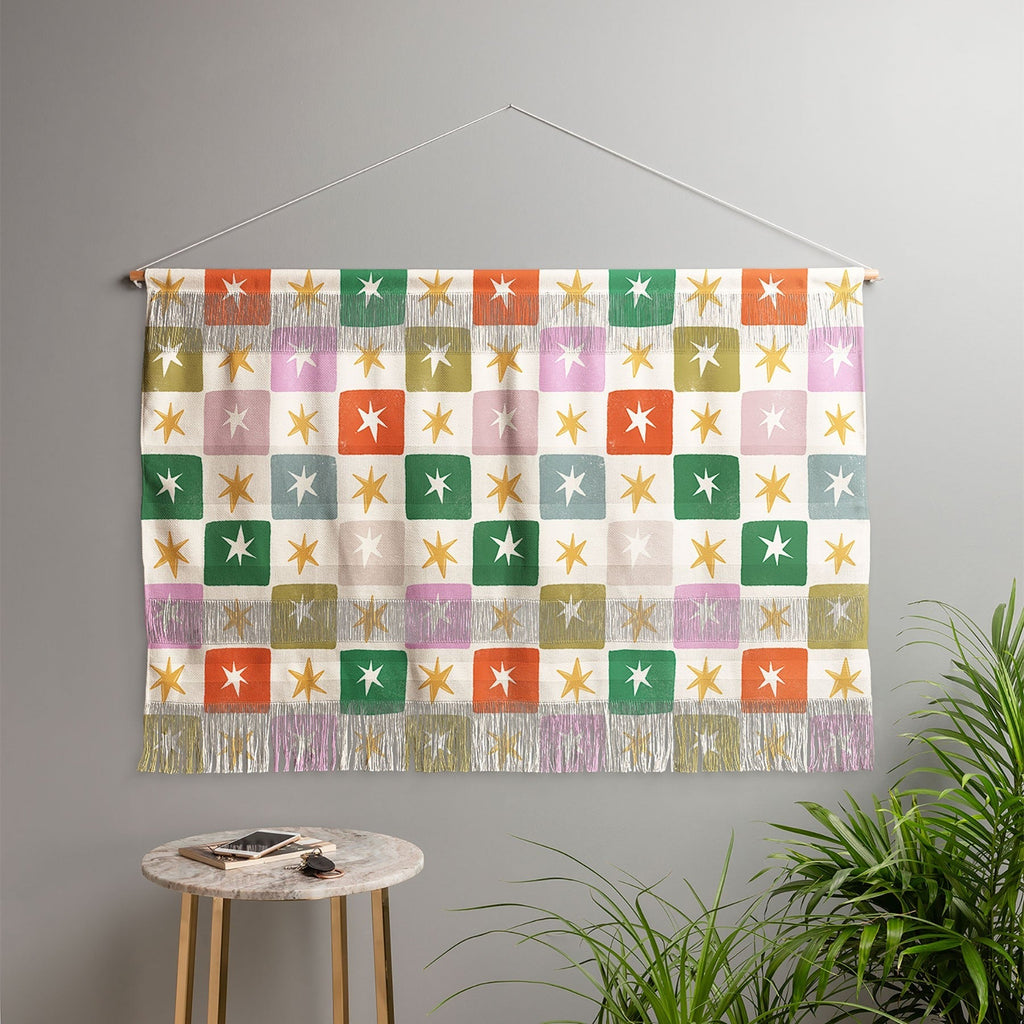 LouBruzzoni Retro Star Block Pattern Wall Hanging Landscape