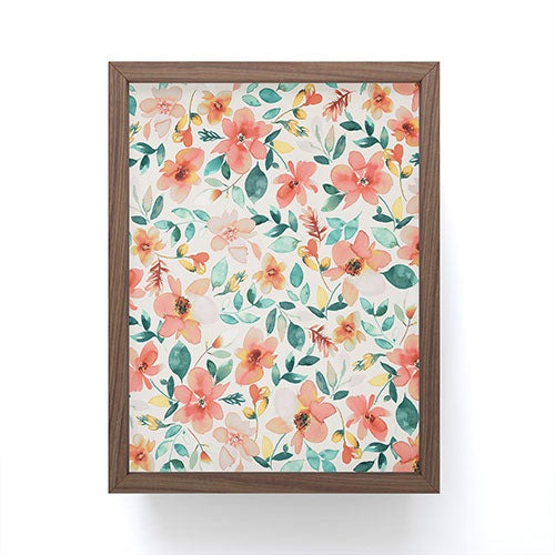 Ninola Design Botanic Retreat Tropical Whimsical Flowers Coral Green Framed Mini Art Print