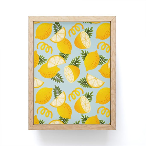 Jessica Molina Lemon Pattern on Sky Blue Framed Mini Art Print