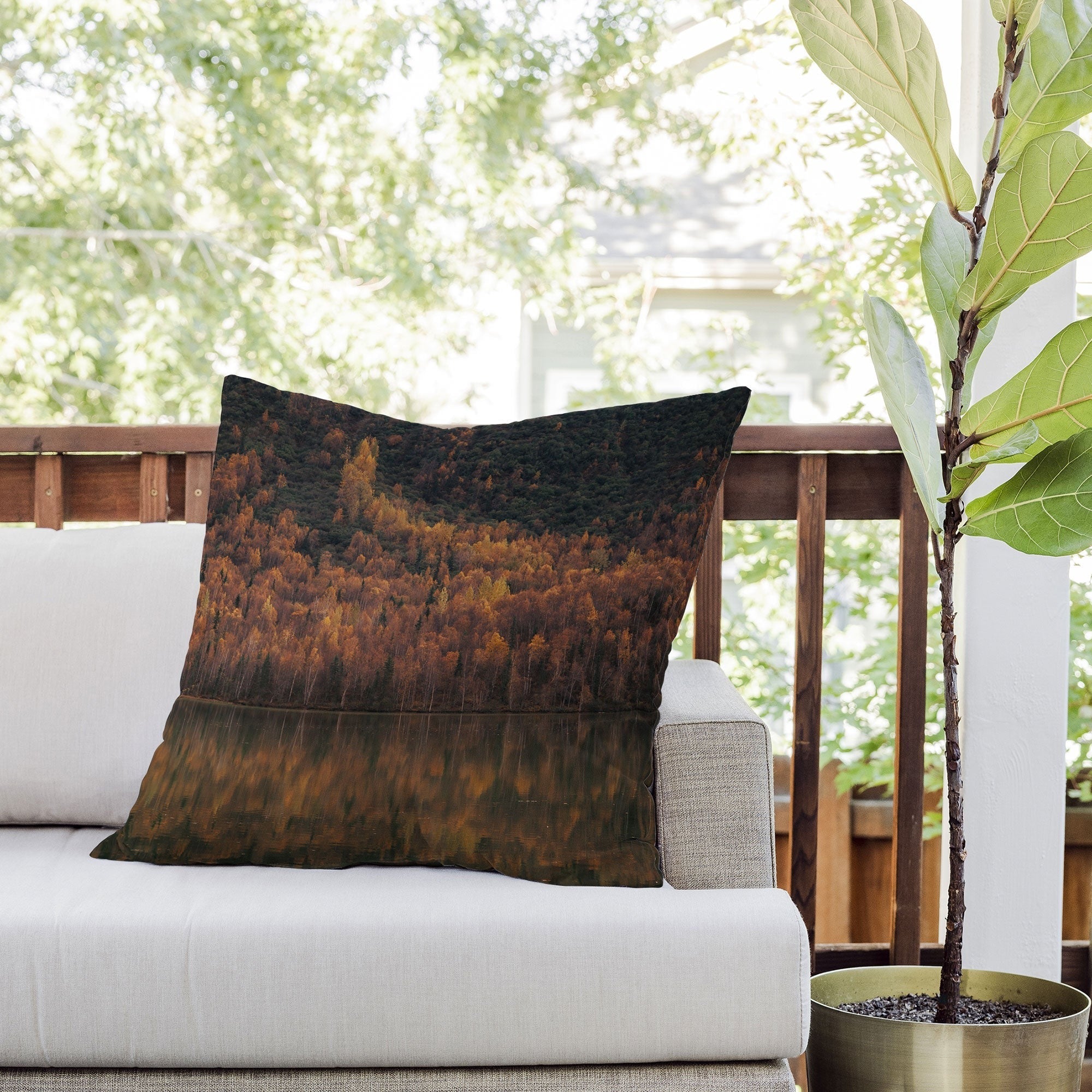 Hannah Kemp Fall Lake Outdoor Throw Pillow