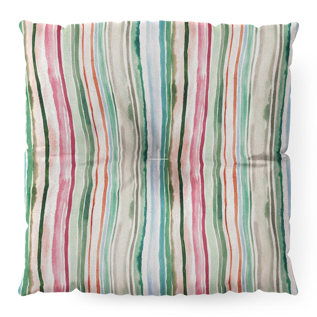 Ninola Design Botanic Retreat Watercolor Stripes Green Orange Red Floor Pillow Square