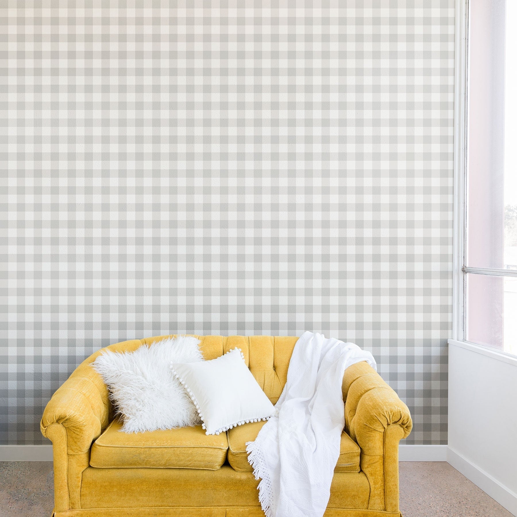 Colour Poems Gingham Plaid Pattern Cloud White Wall Mural