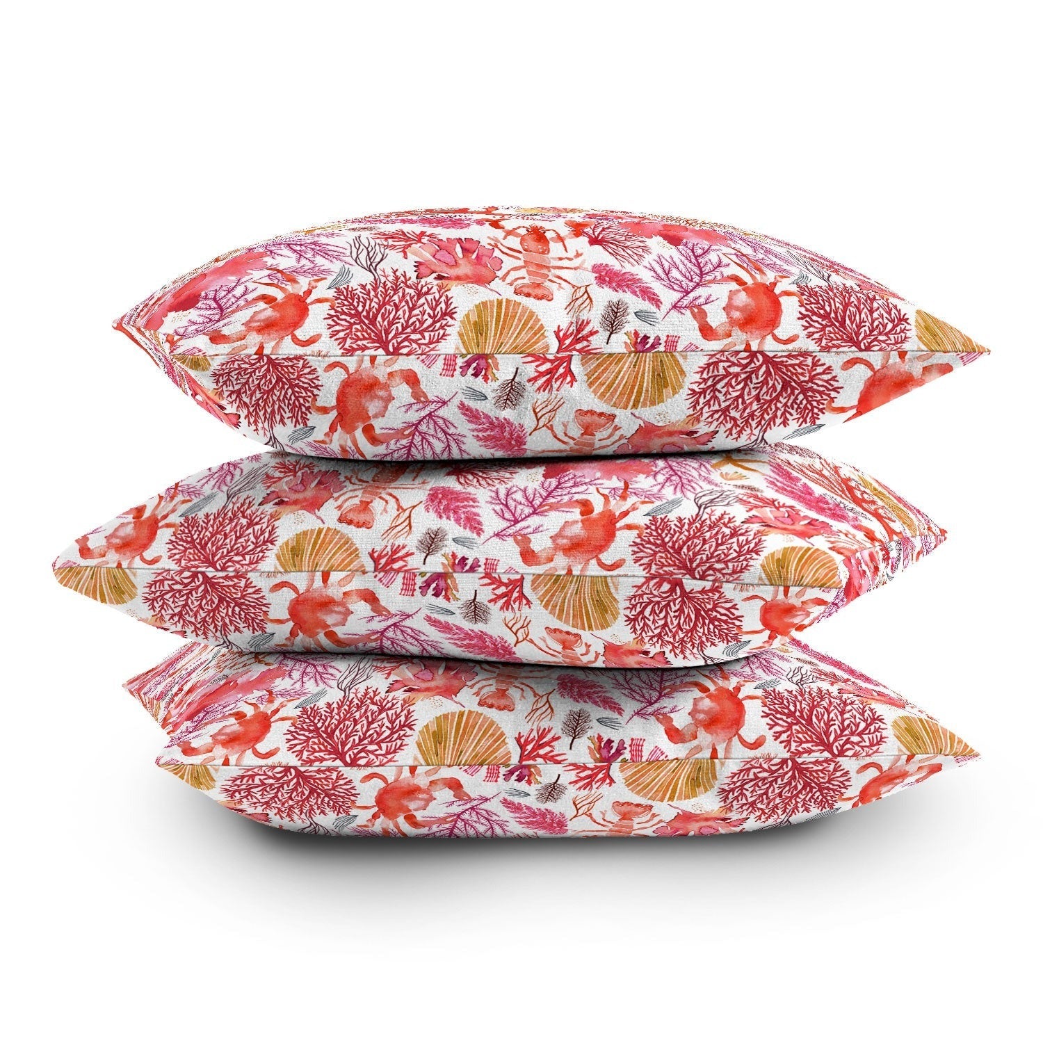 Ninola Design Botanic Retreat Coral Reef Crab Lobster Red Outdoor Throw Pillow