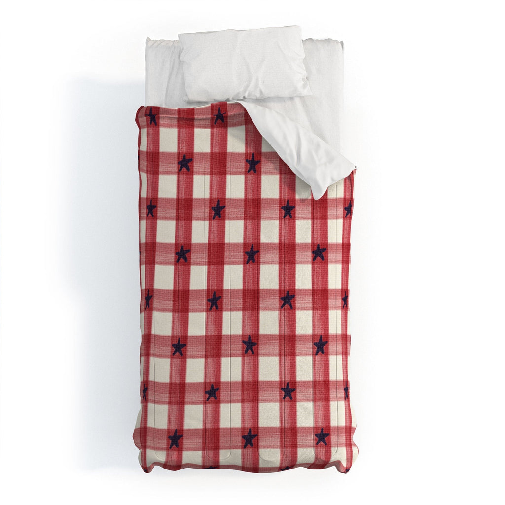 DENY Designs Red Gingham plus Stars Comforter