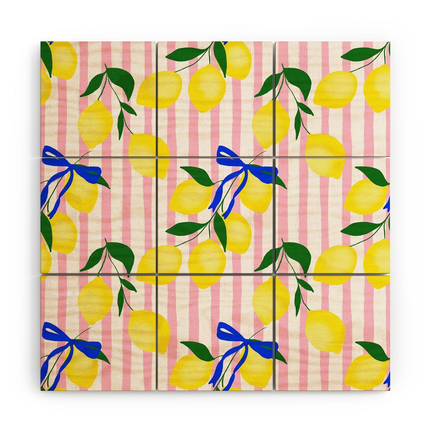 Design by Spark Zesty Lemons and Stripes Wood Wall Mural