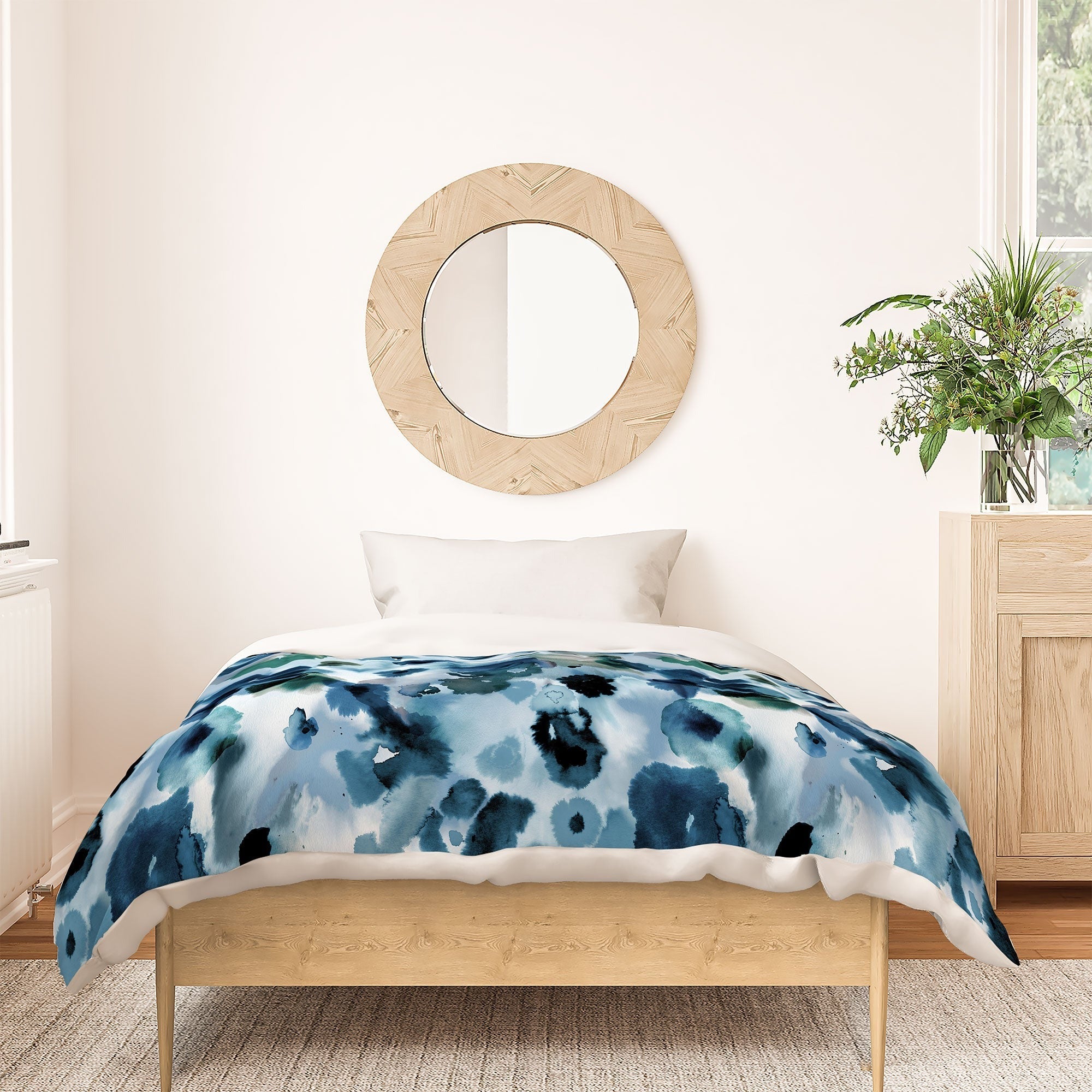 Ninola Design Botanic Retreat Ombre Abstract Watercolor Flowers Blue Navy Duvet Cover