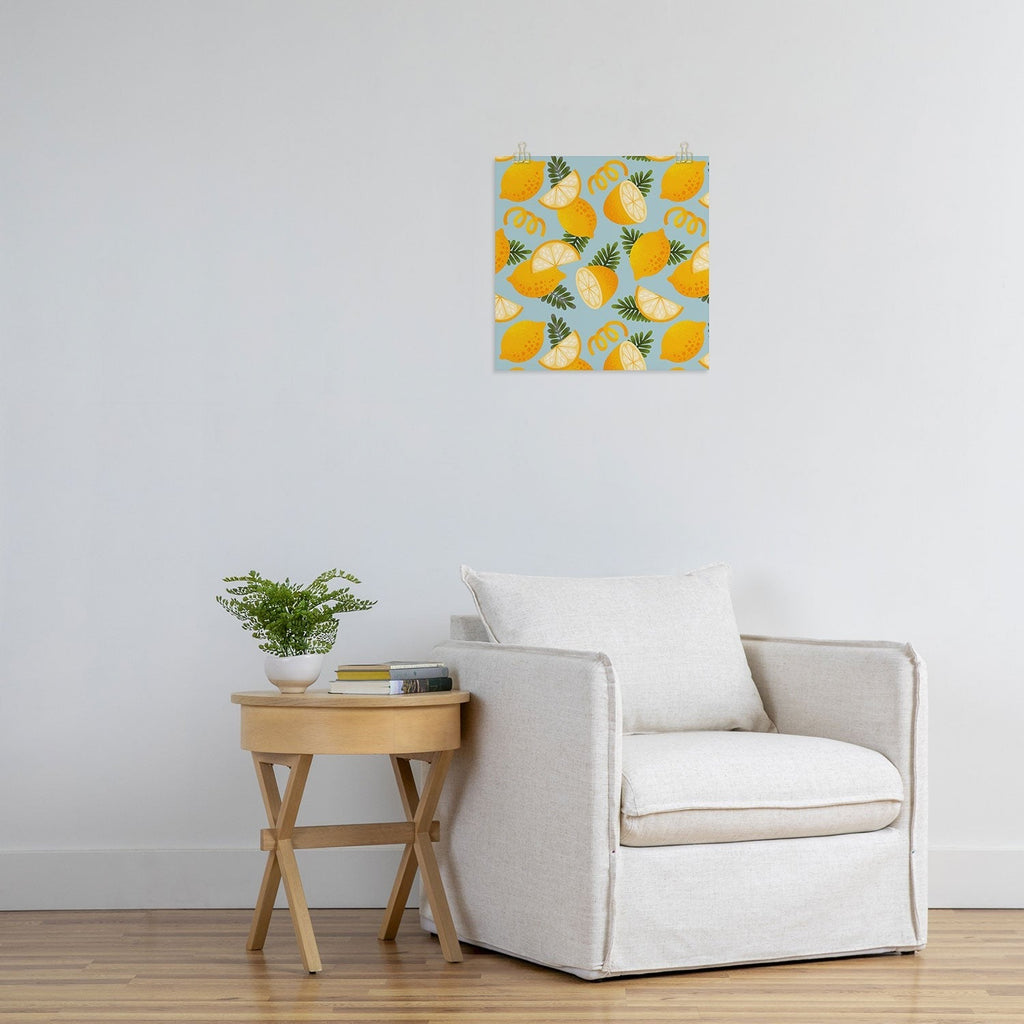 Jessica Molina Lemon Pattern on Sky Blue Art Print