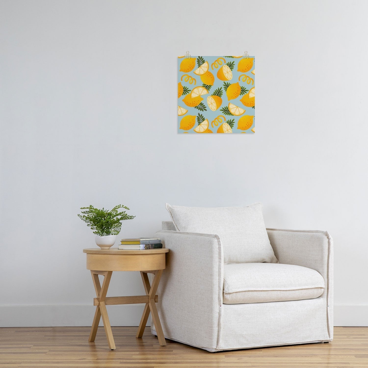 Jessica Molina Lemon Pattern on Sky Blue Art Print