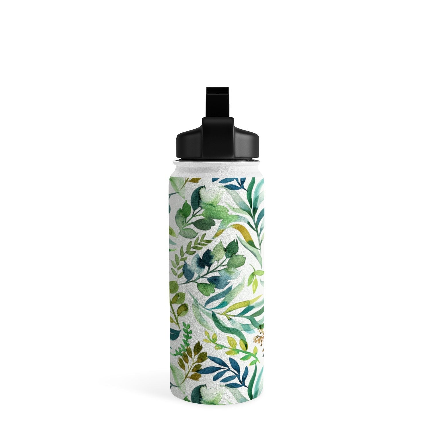 Ninola Design Botanic Retreat Loose Botanical Leaves Watercolor Green Water Bottle