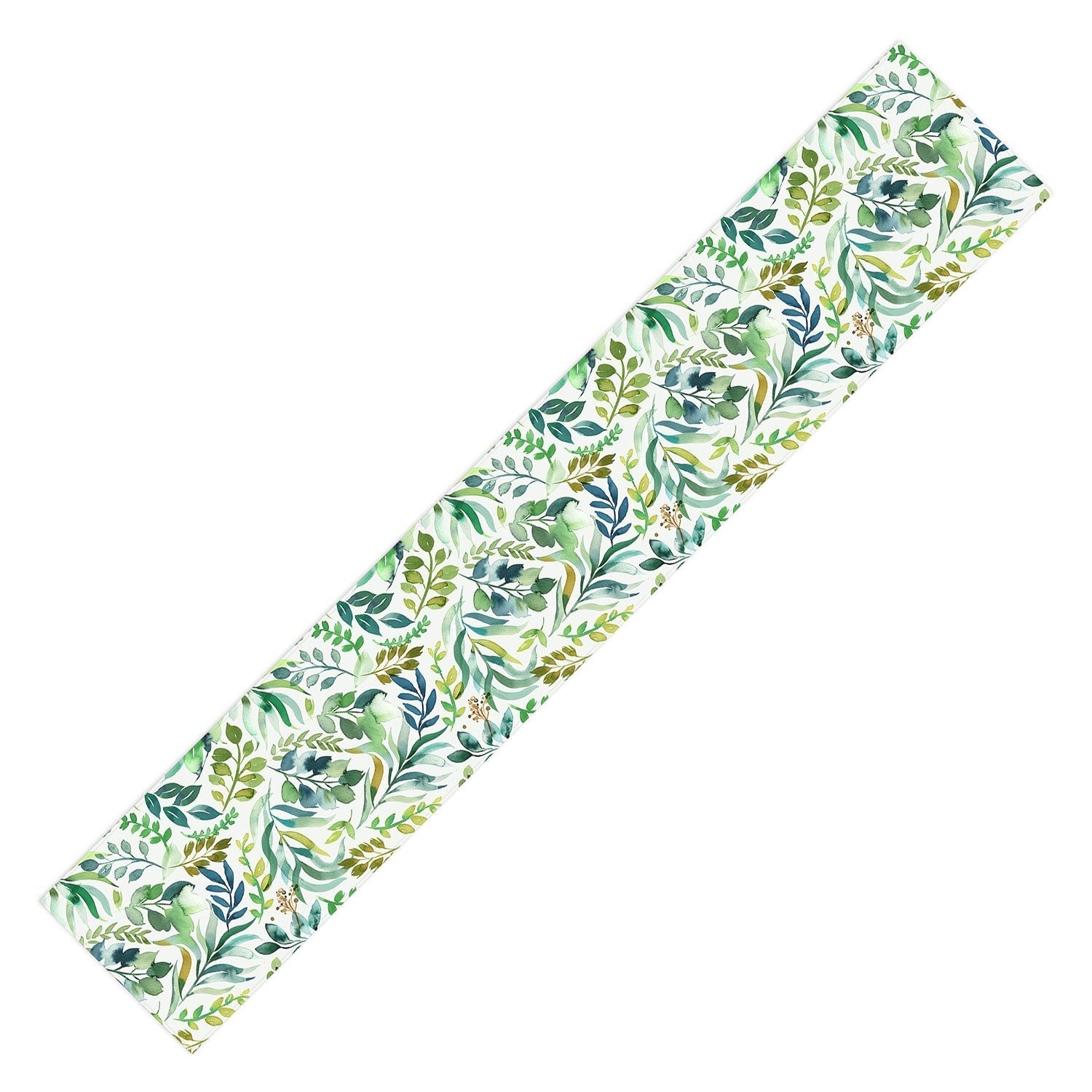 Ninola Design Botanic Retreat Loose Botanical Leaves Watercolor Green Table Runner