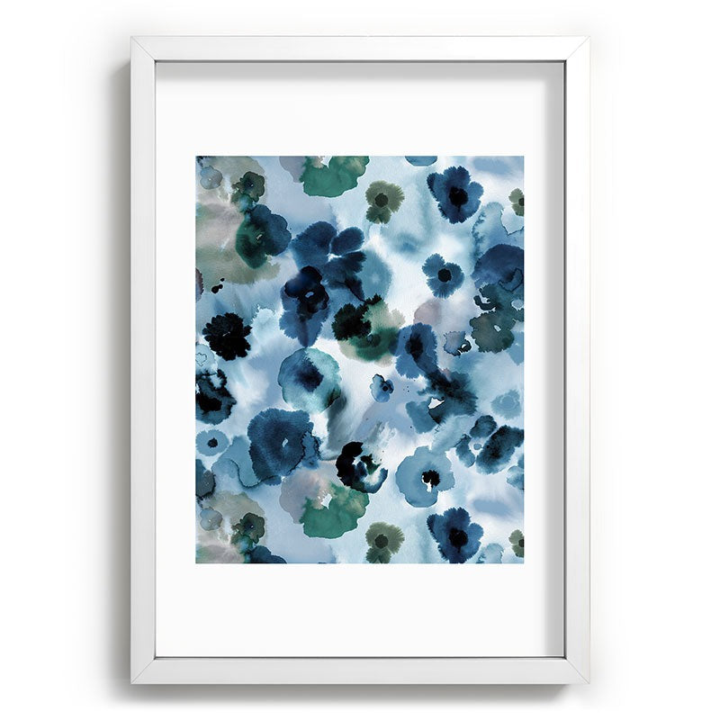 Ninola Design Botanic Retreat Ombre Abstract Watercolor Flowers Blue Navy Recessed Framing Rectangle