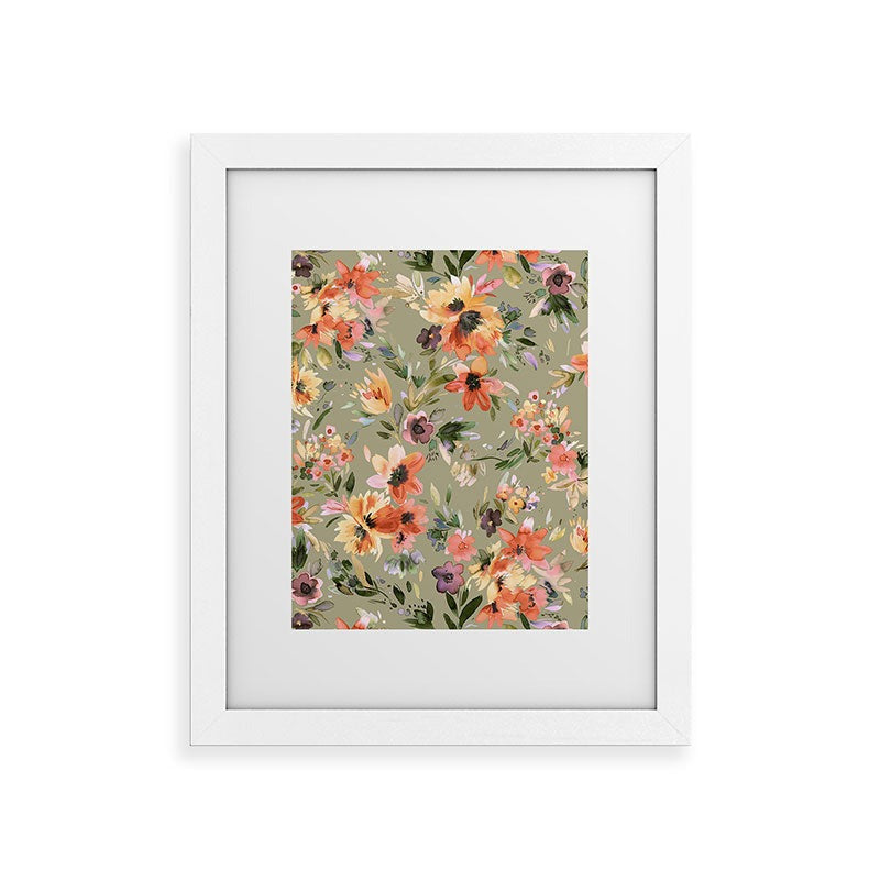 Ninola Design Botanic Retreat Painterly Tropical Flowers Sage Green Framed Art Print