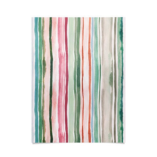 Ninola Design Botanic Retreat Watercolor Stripes Green Orange Red Poster