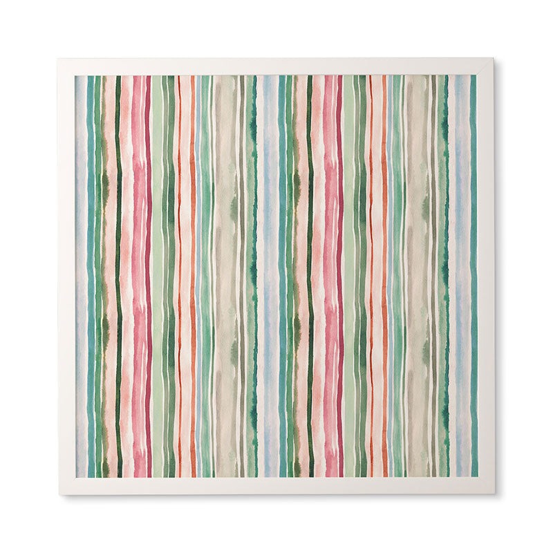 Ninola Design Botanic Retreat Watercolor Stripes Green Orange Red Framed Wall Art