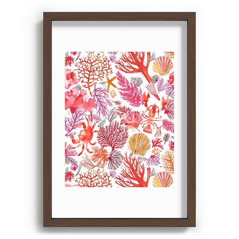Ninola Design Botanic Retreat Coral Reef Crab Lobster Red Recessed Framing Rectangle