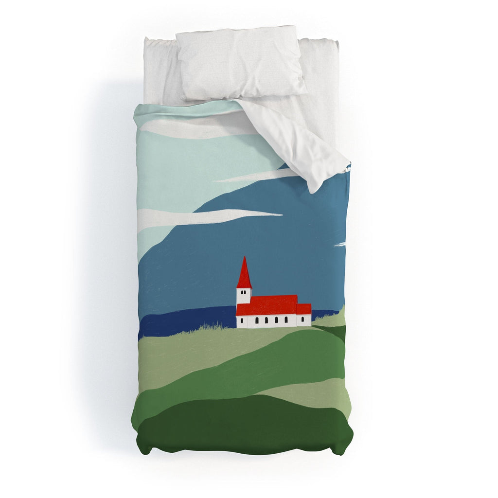 Valeria Frustaci Red roof in Iceland Duvet Cover