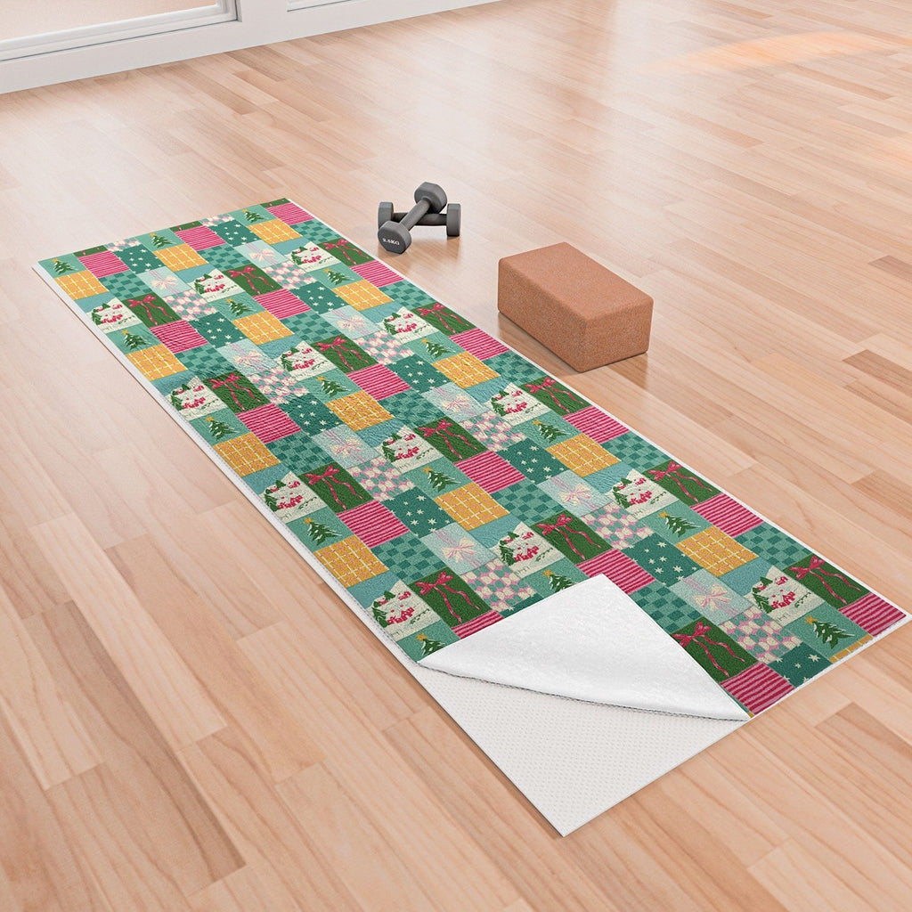 LouBruzzoni Cozy Christmas Patchwork Yoga Towel