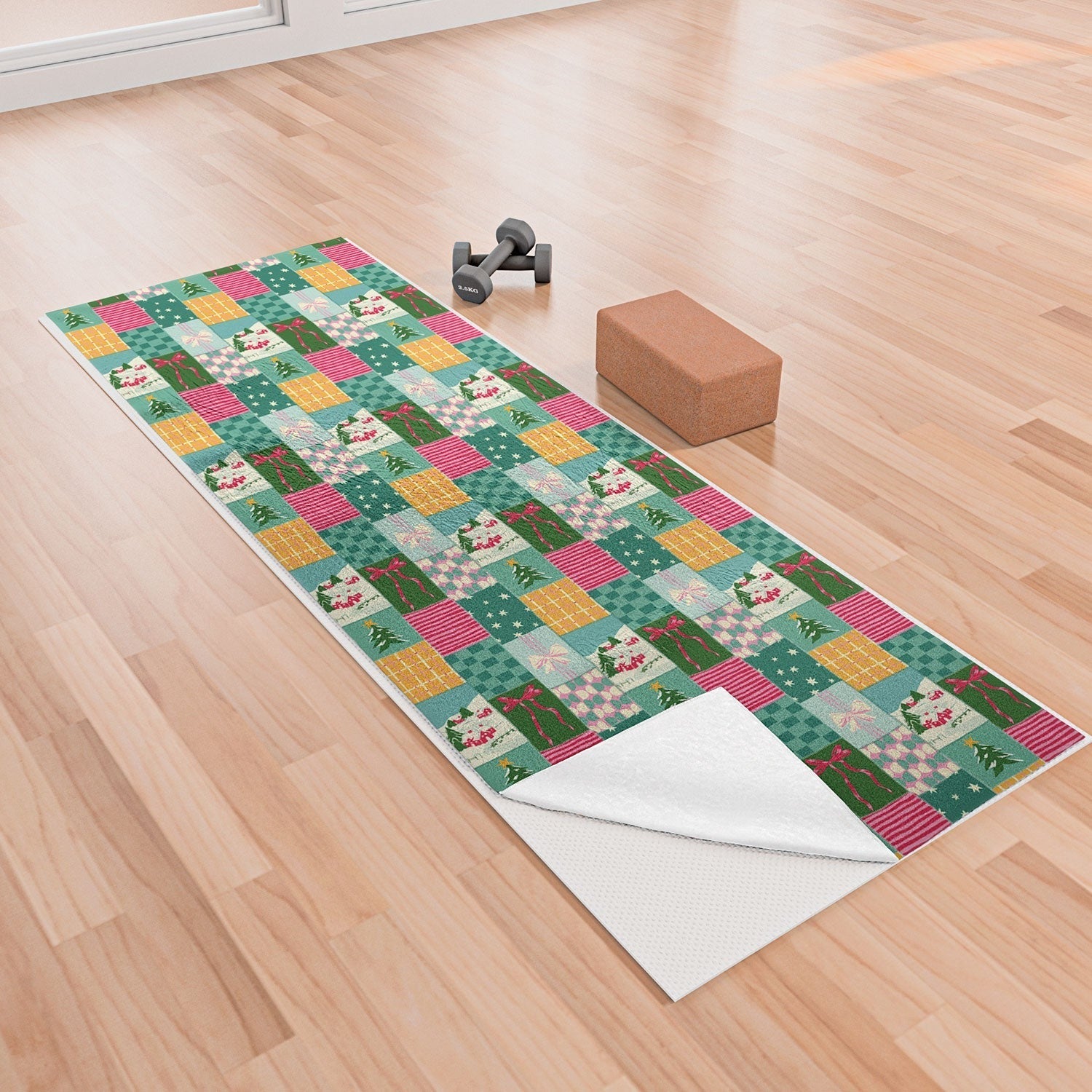 LouBruzzoni Cozy Christmas Patchwork Yoga Towel
