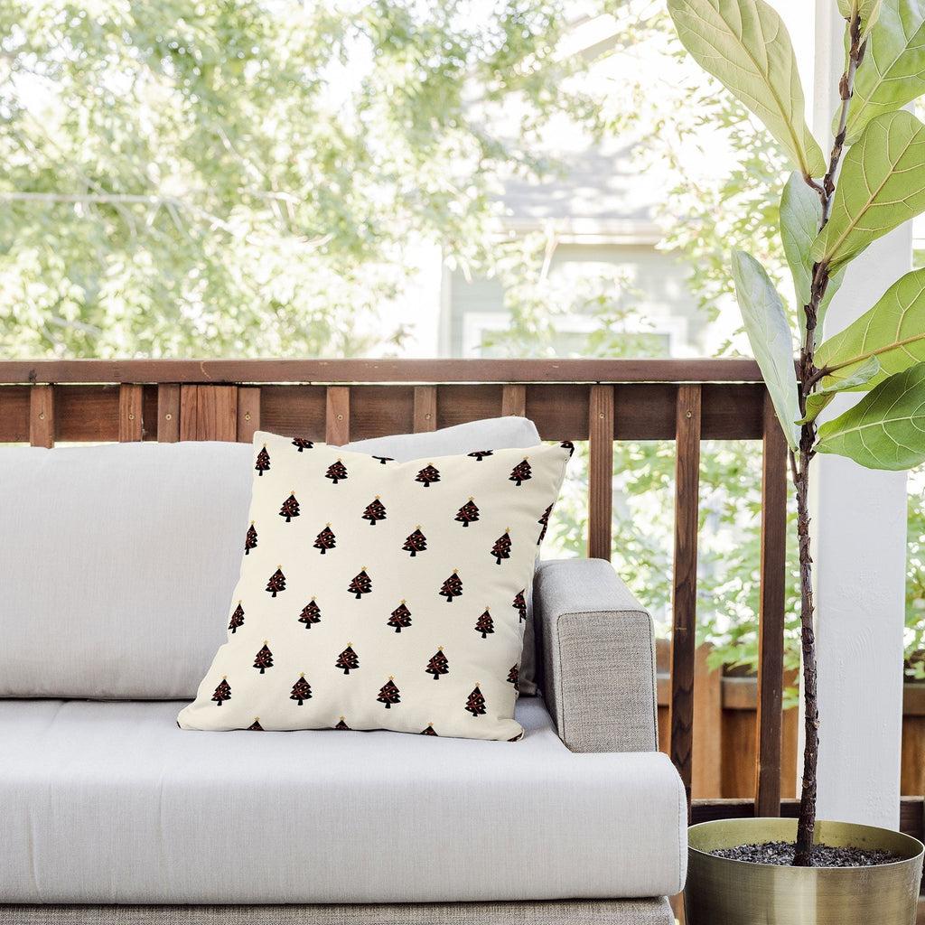 Design by Spark Black And Gold Christmas Tree Outdoor Throw Pillow