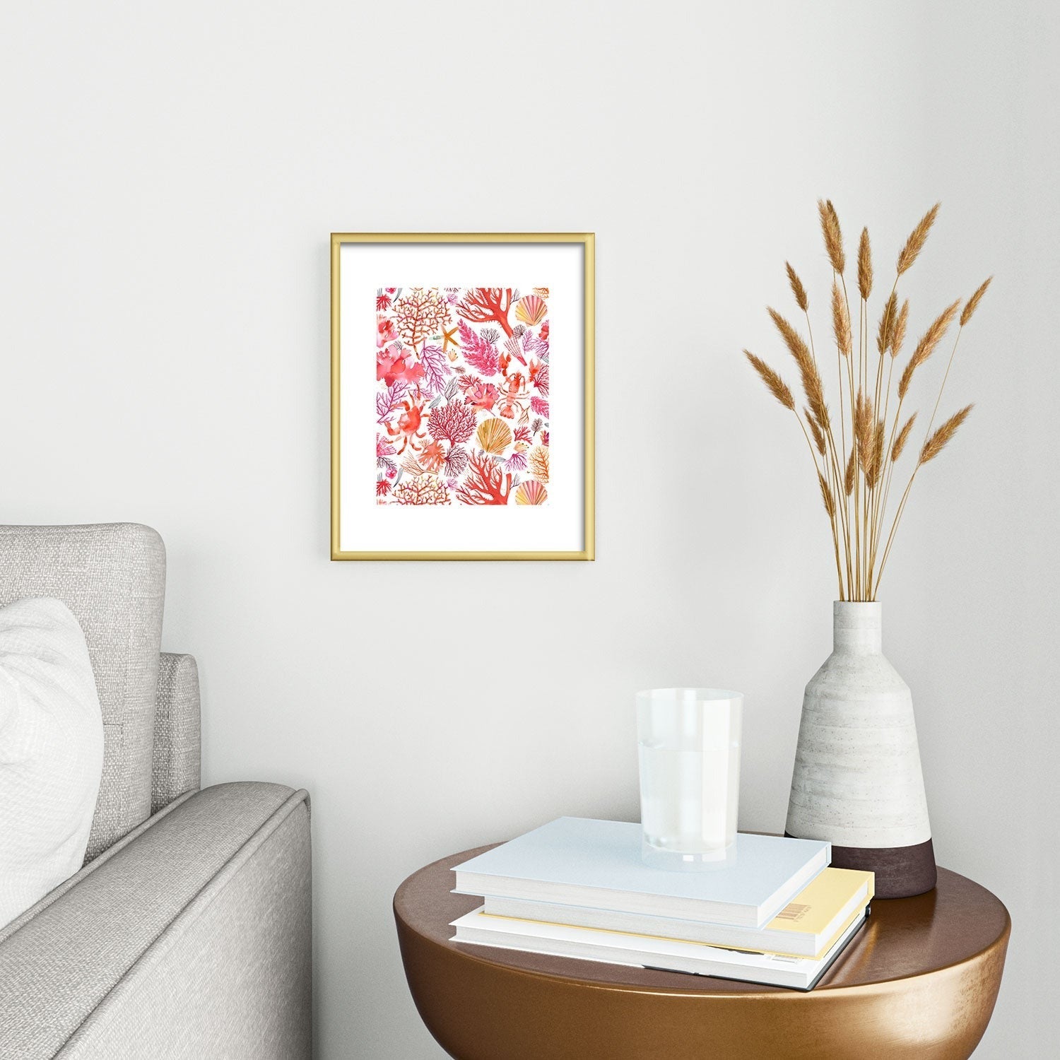 Ninola Design Botanic Retreat Coral Reef Crab Lobster Red Metal Framed Art Print