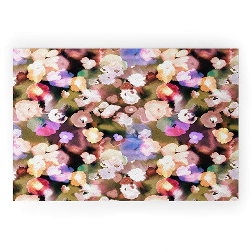 Ninola Design Botanic Retreat Ombre Abstract Watercolor Flowers Pink gold Welcome Mat