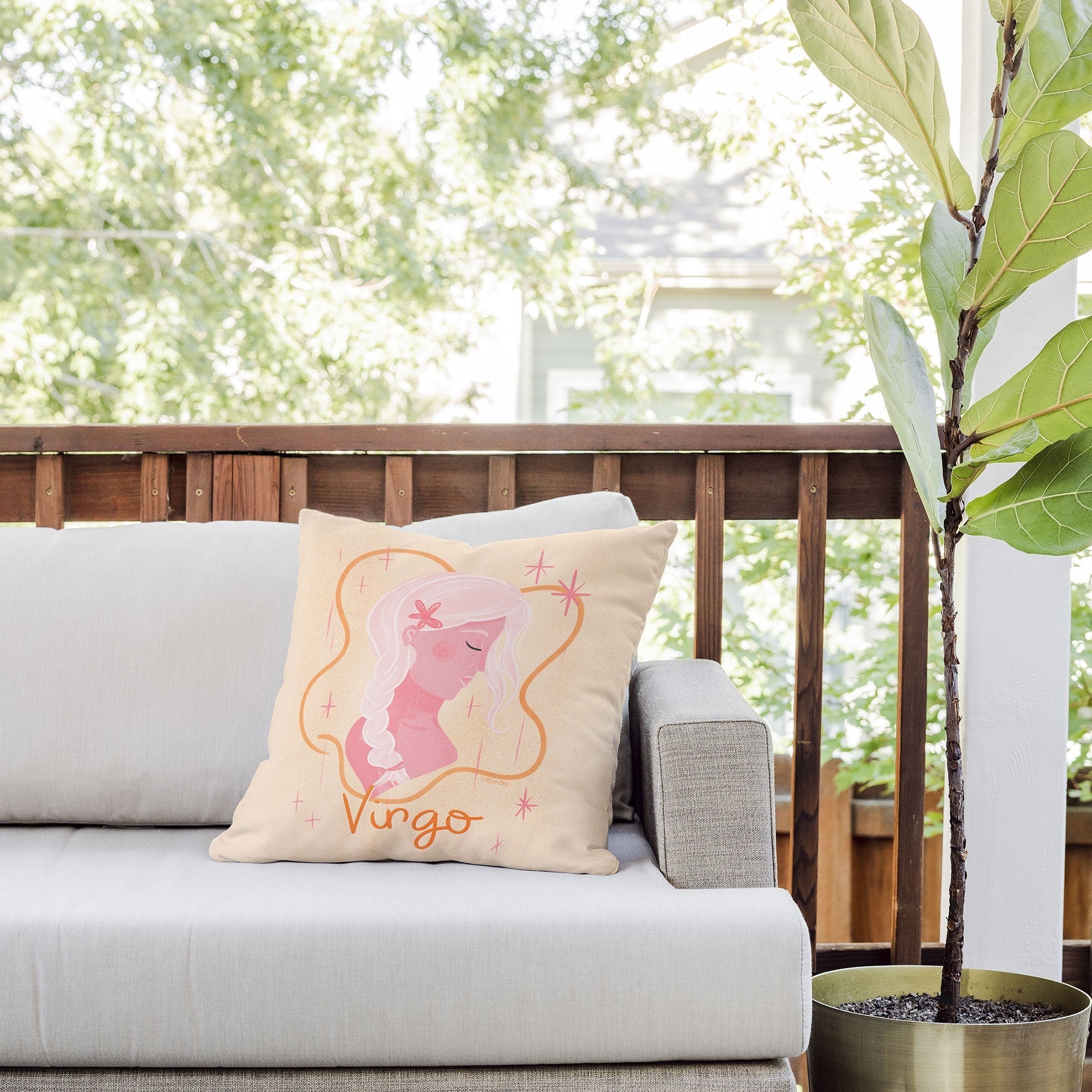 Little Om Zodiac Sign Virgo Outdoor Throw Pillow
