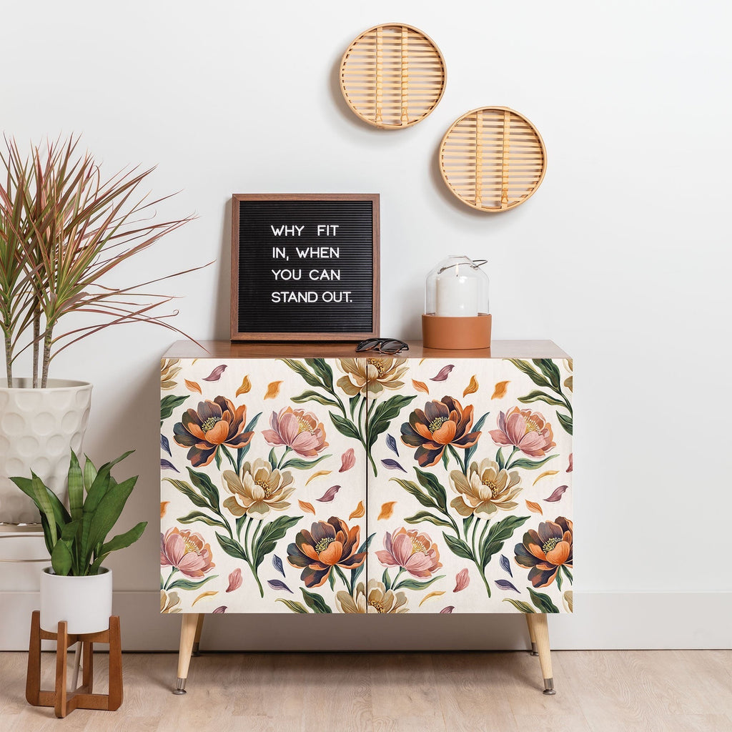 Marta Barragan Camarasa Hand Painted Peony Florals Credenza