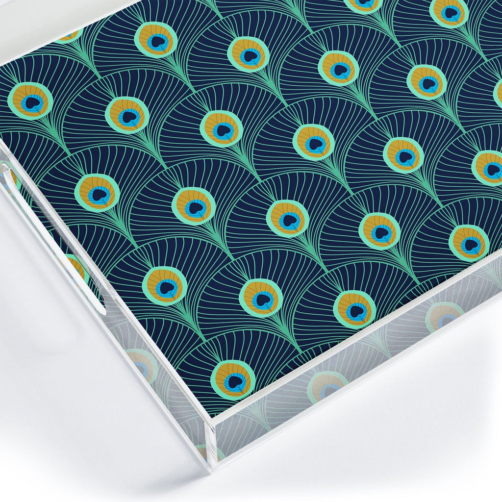 Design by Spark Peacock Deco Feathers Acrylic Tray