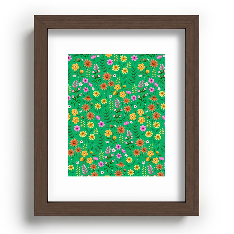 Pimlada Phuapradit Ditsy Spring Floral Green Recessed Framing Rectangle