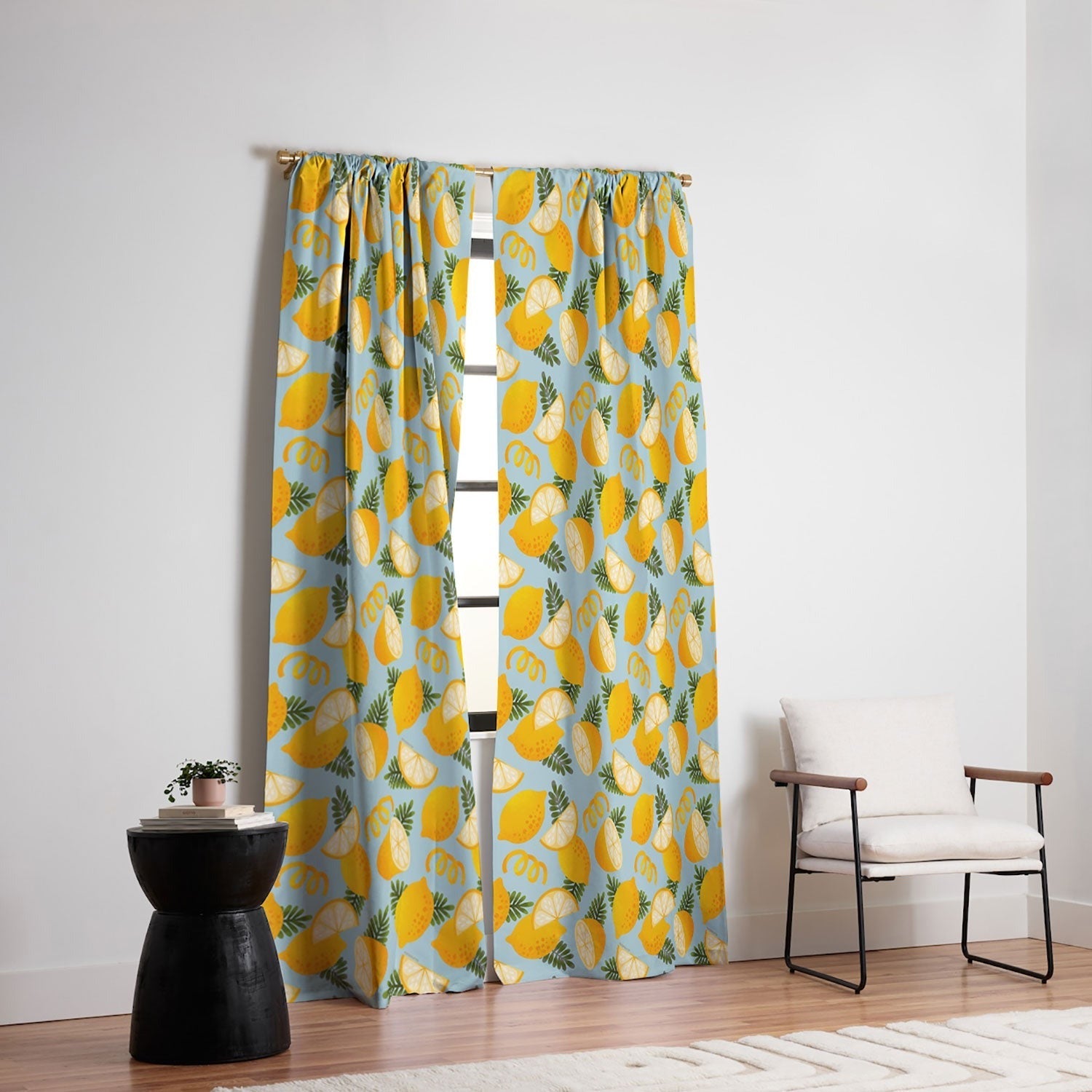Jessica Molina Lemon Pattern on Sky Blue Blackout Window Curtain