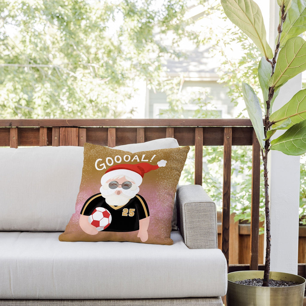 Design by Spark Sporty Soccer Santa Outdoor Throw Pillow