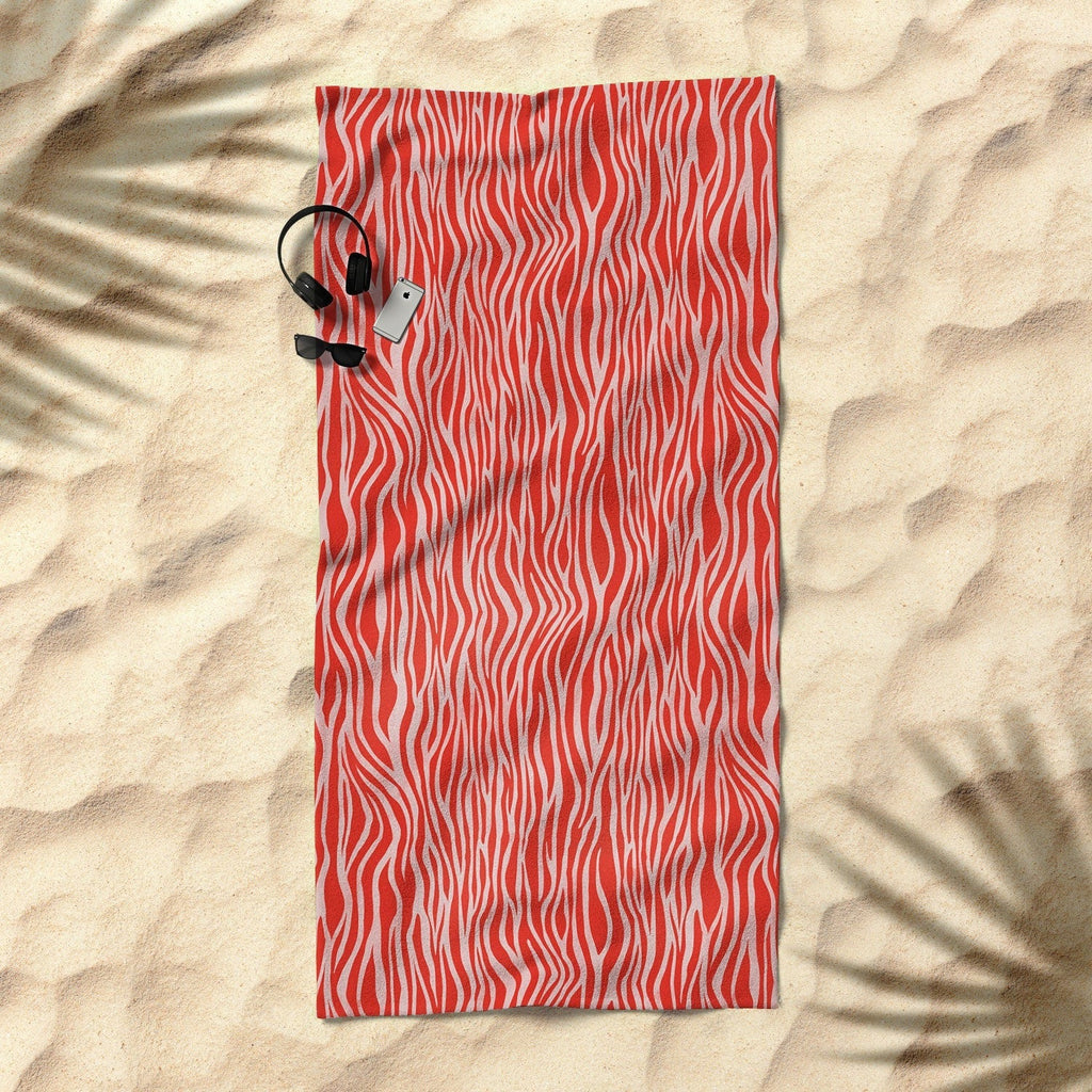 Avenie BR Red Zebra Stripe Beach Towel