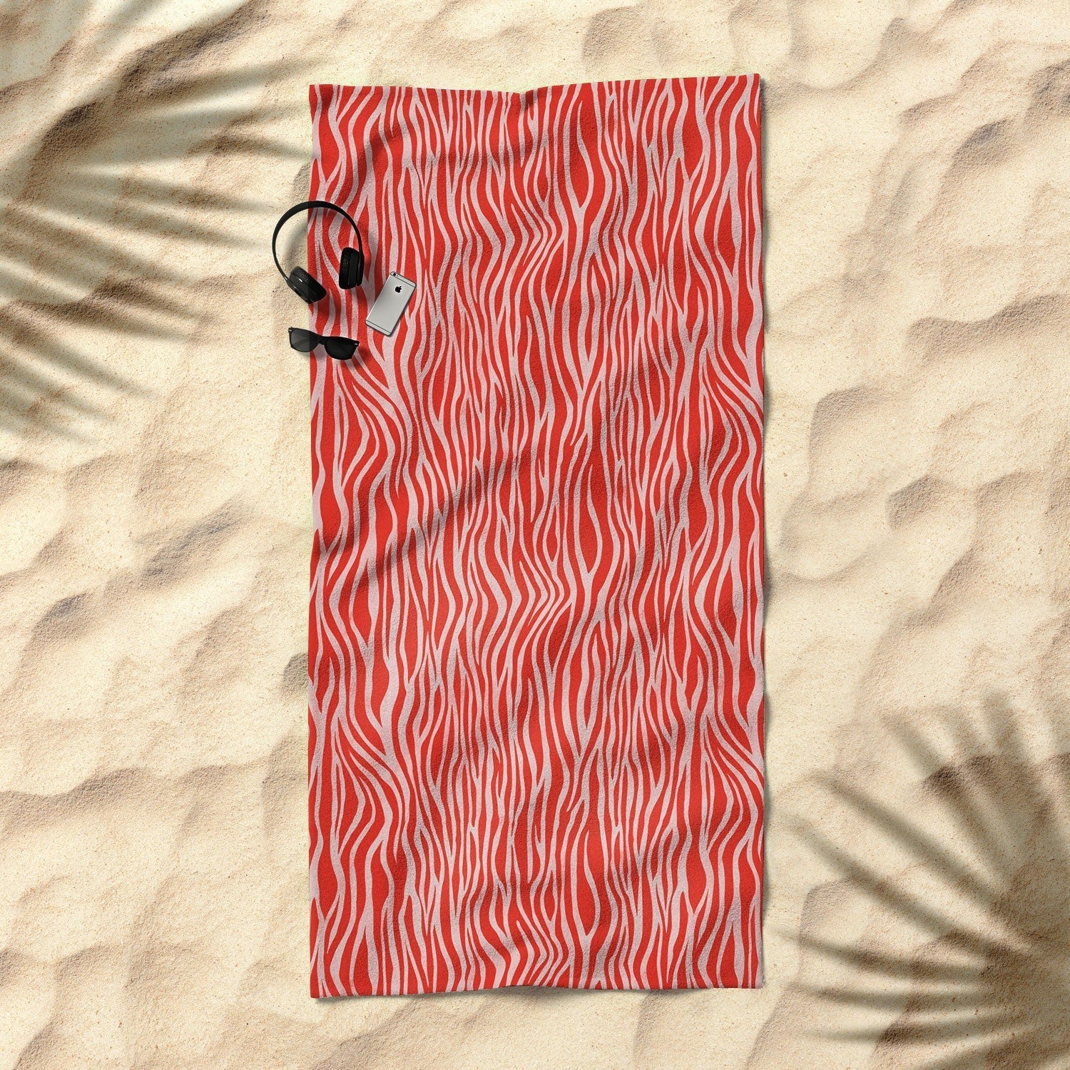 Avenie BR Red Zebra Stripe Beach Towel