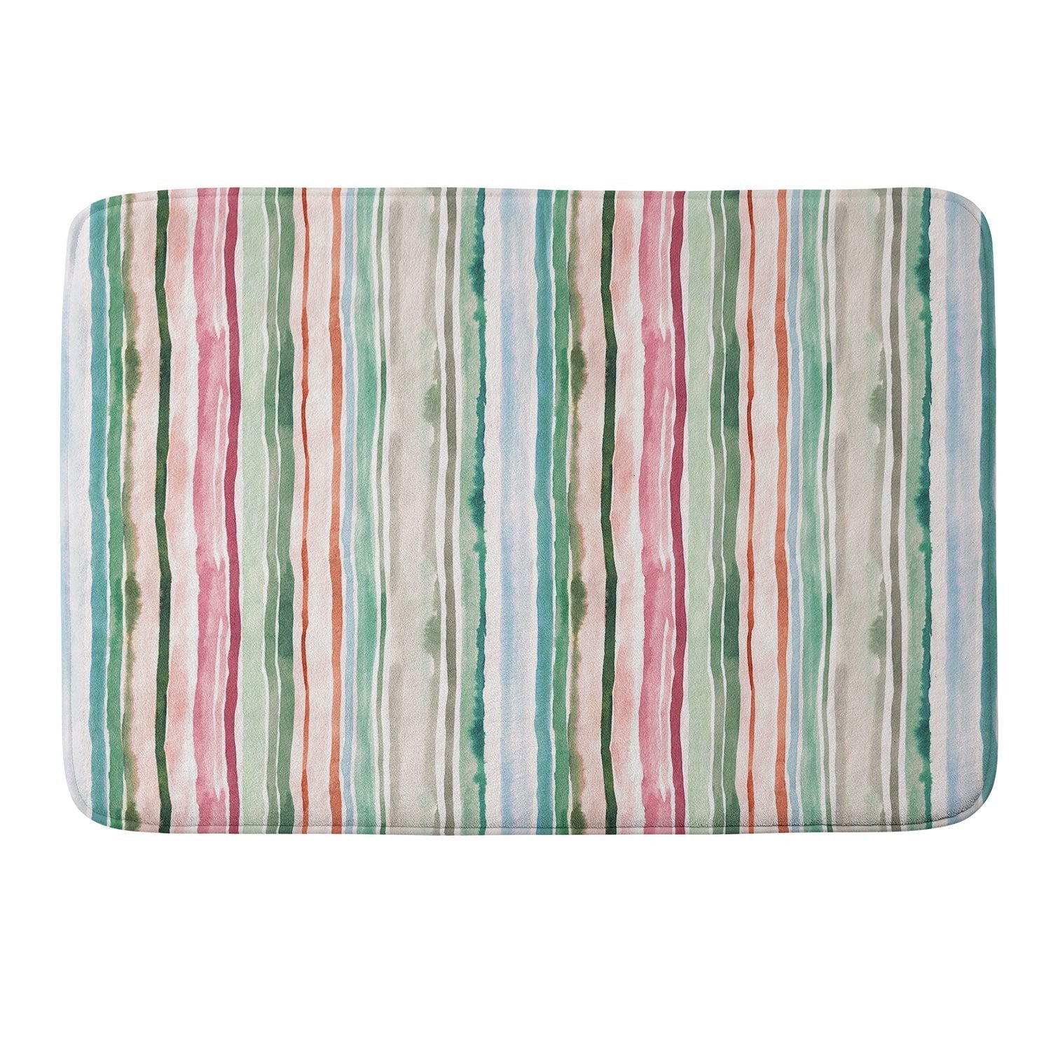 Ninola Design Botanic Retreat Watercolor Stripes Green Orange Red Memory Foam Bath Mat