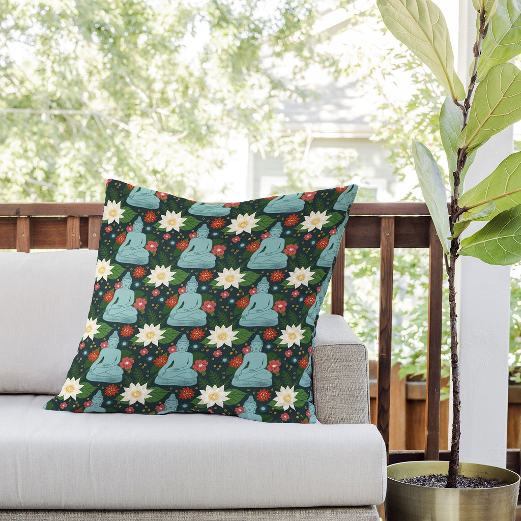 Design by Spark Meditating Lotus Buddha Outdoor Throw Pillow