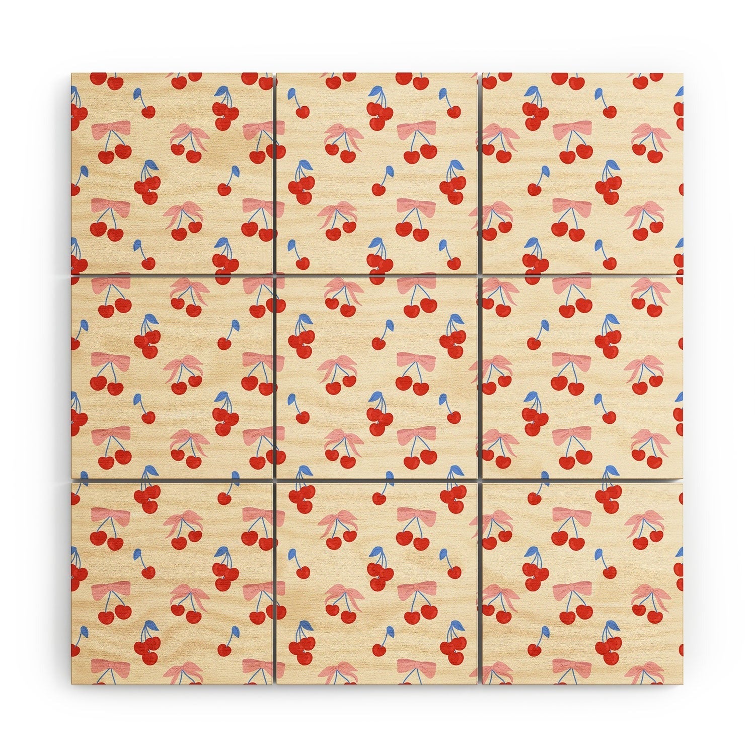 Design by Spark Cherries And Ribbons Wood Wall Mural