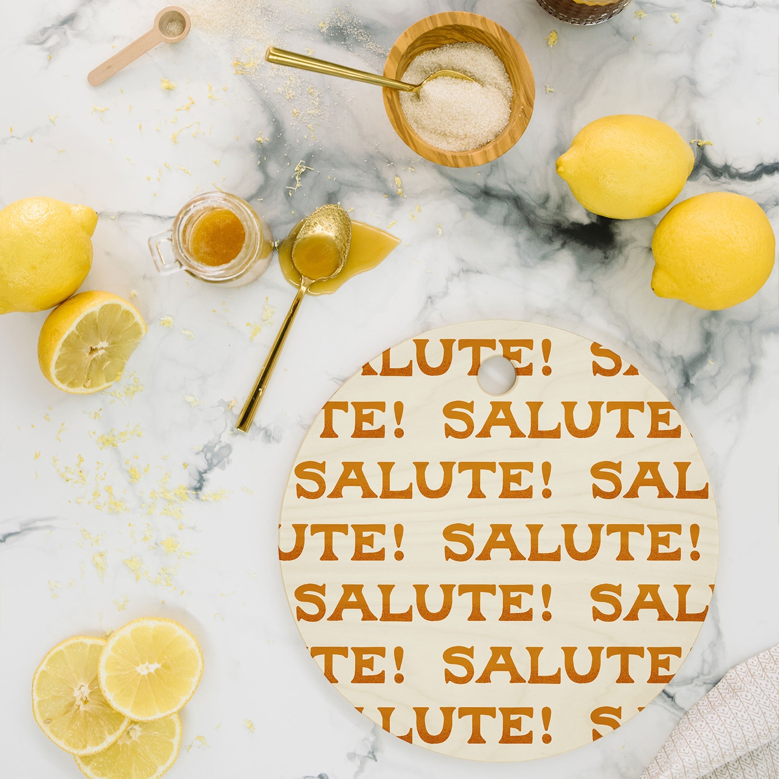 Jessica Molina Salute Gold Pattern on Cream Cutting Board Round